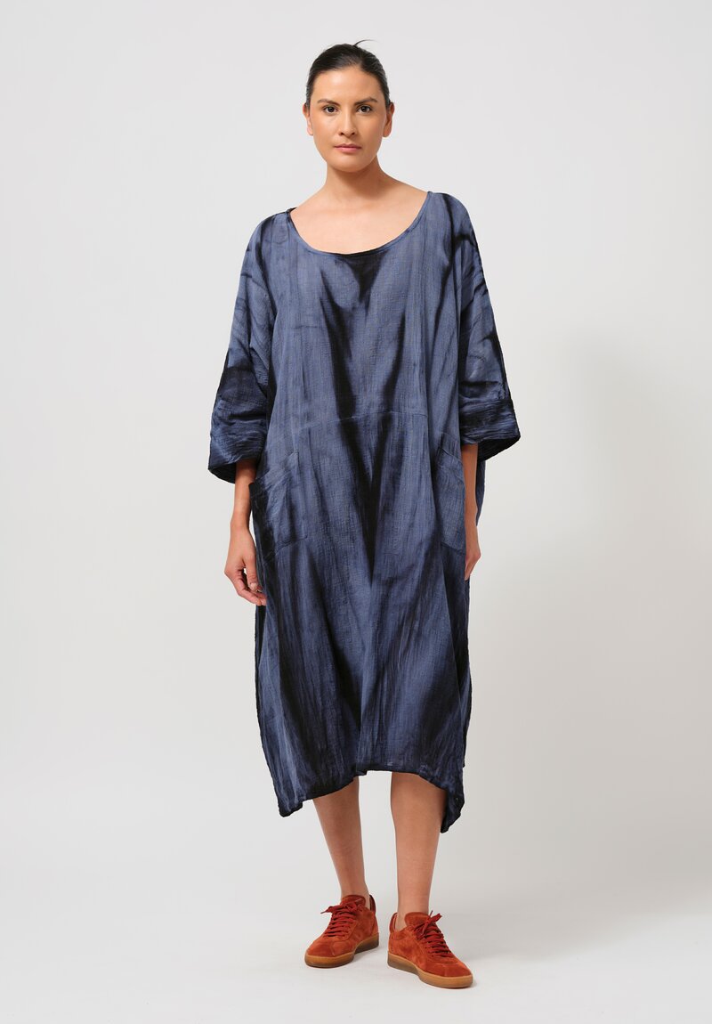 Gilda Midani Pattern-Dyed Cotton Bucket Dress in Marble Last Blue