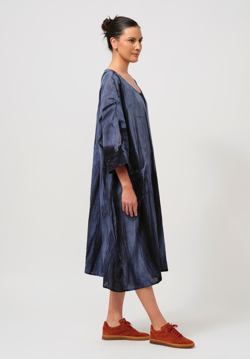 Gilda Midani Pattern-Dyed Cotton Bucket Dress in Marble Last Blue