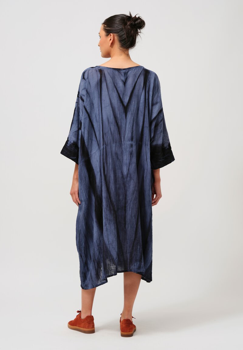 Gilda Midani Pattern-Dyed Cotton Bucket Dress in Marble Last Blue