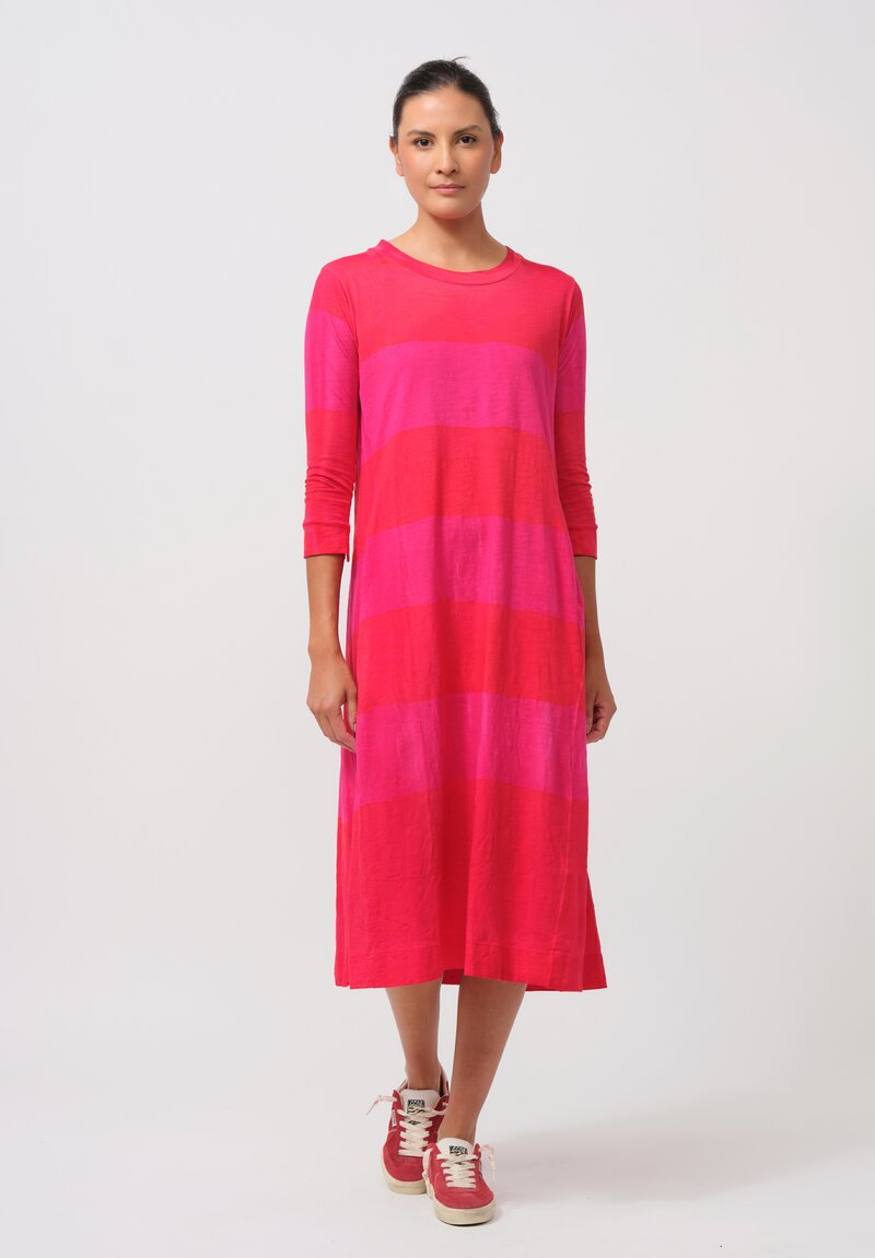 Gilda Midani Pattern-Dyed Long-Sleeve Maria Dress in Stripes, Sangrenta & Pink	