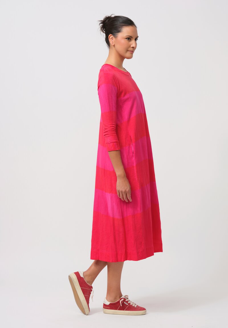 Gilda Midani Pattern-Dyed Long-Sleeve Maria Dress in Stripes, Sangrenta & Pink	