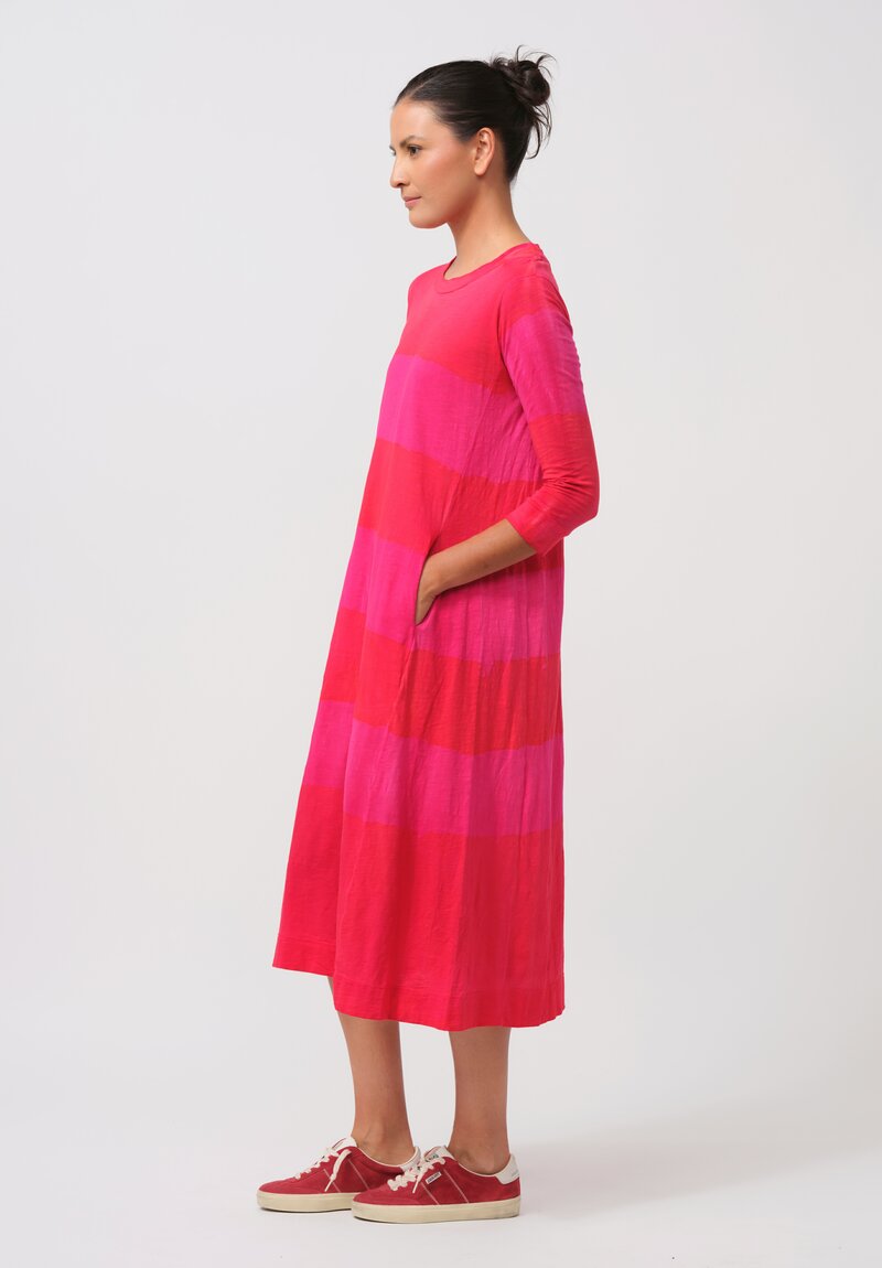 Gilda Midani Pattern-Dyed Long-Sleeve Maria Dress in Stripes, Sangrenta & Pink	