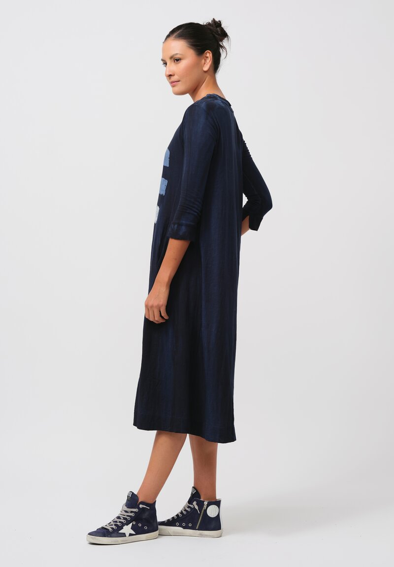 Gilda Midani Pattern-Dyed Long-Sleeve Maria Dress in Brush, Cloud & Last Blue	