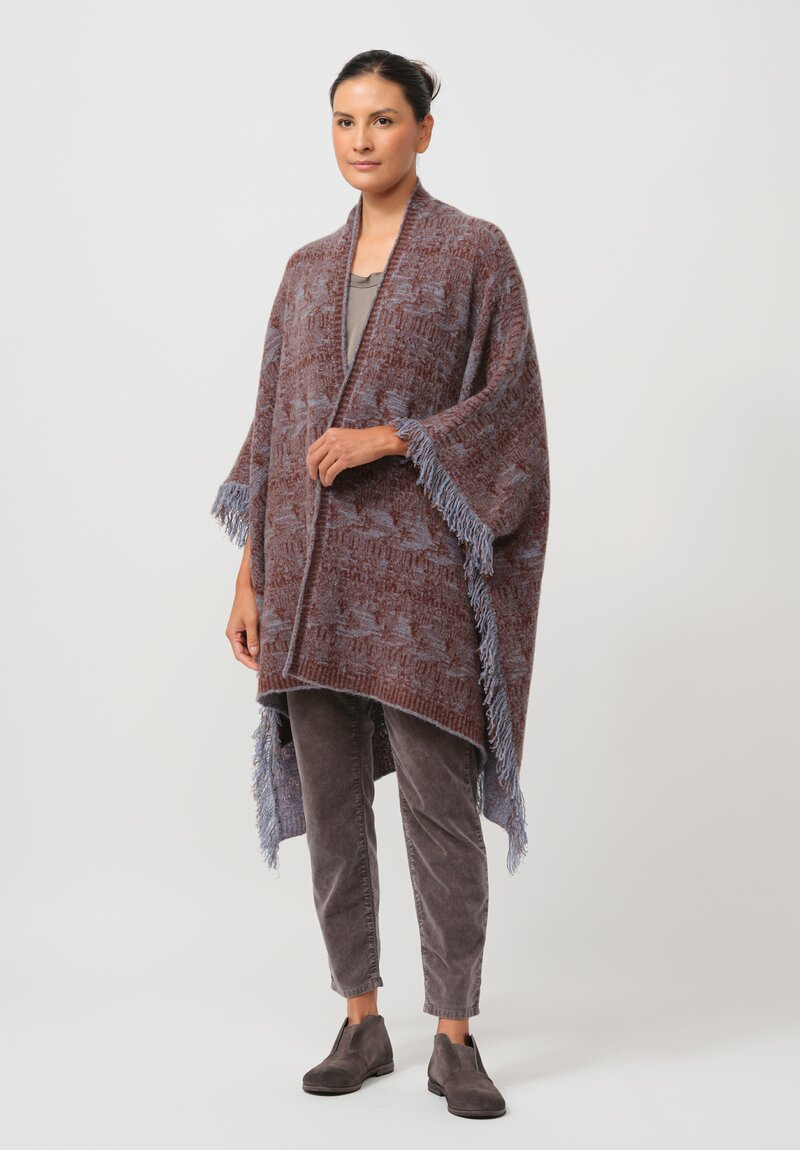 Lainey Keogh Cashmere Poncho Cardigan Cape in Rust & Periwinkle Blue	