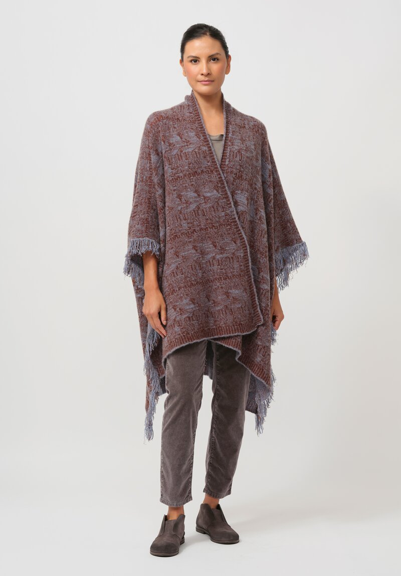 Lainey Keogh Cashmere Poncho Cardigan Cape in Rust & Periwinkle Blue	