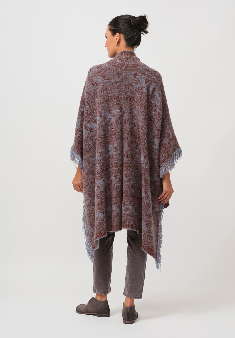 Lainey Keogh Cashmere Poncho Cardigan Cape in Rust & Periwinkle Blue	