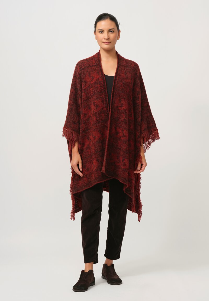 Lainey Keogh Cashmere Poncho Cardigan Cape in Rust & Charcoal	