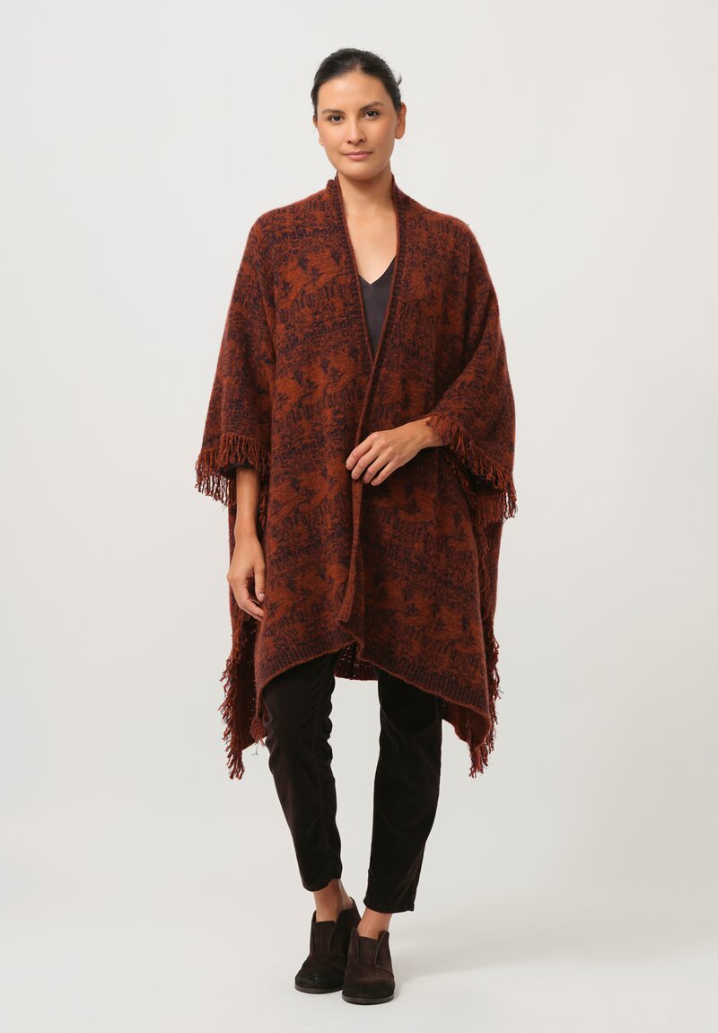 Lainey Keogh Cashmere Poncho Cardigan Cape in Sienna Orange & Dark Navy	