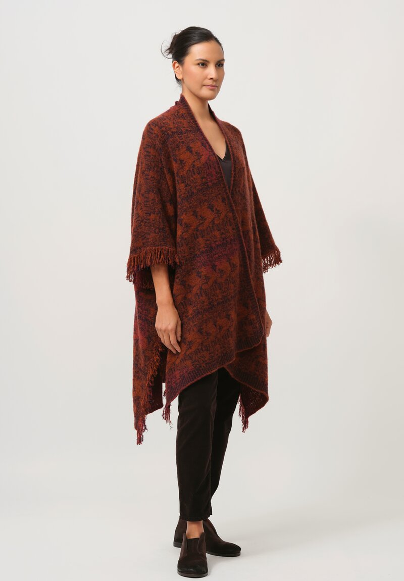 Lainey Keogh Cashmere Poncho Cardigan Cape in Sienna Orange & Dark Navy	