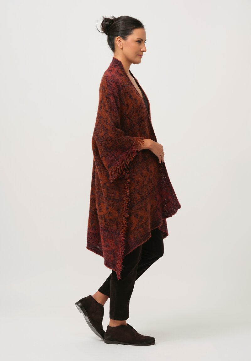 Lainey Keogh Cashmere Poncho Cardigan Cape in Sienna Orange & Dark Navy	