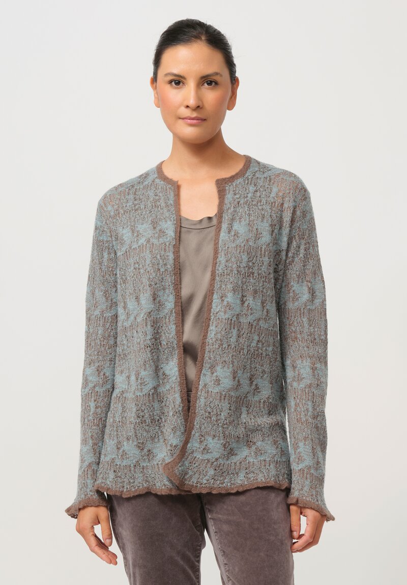 Lainey Keogh Cashmere Cardigan in Soft Blue & Chestnut	