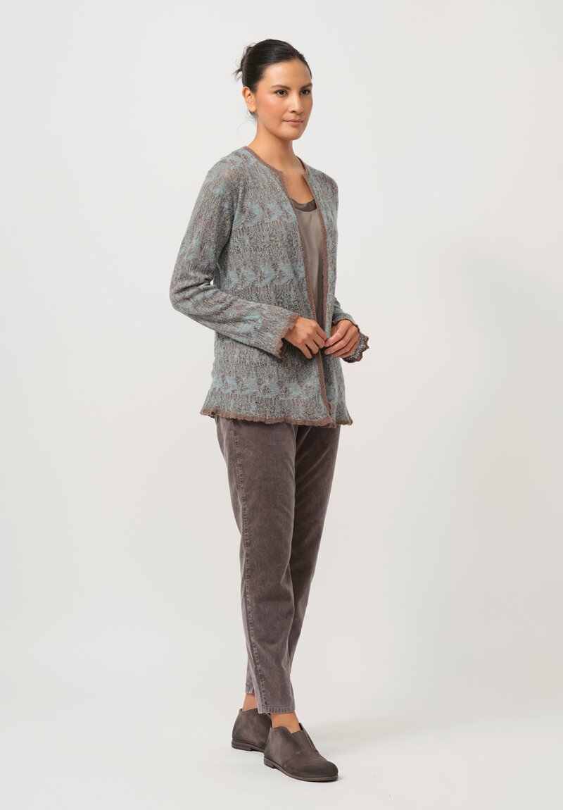 Lainey Keogh Cashmere Cardigan in Soft Blue & Chestnut	