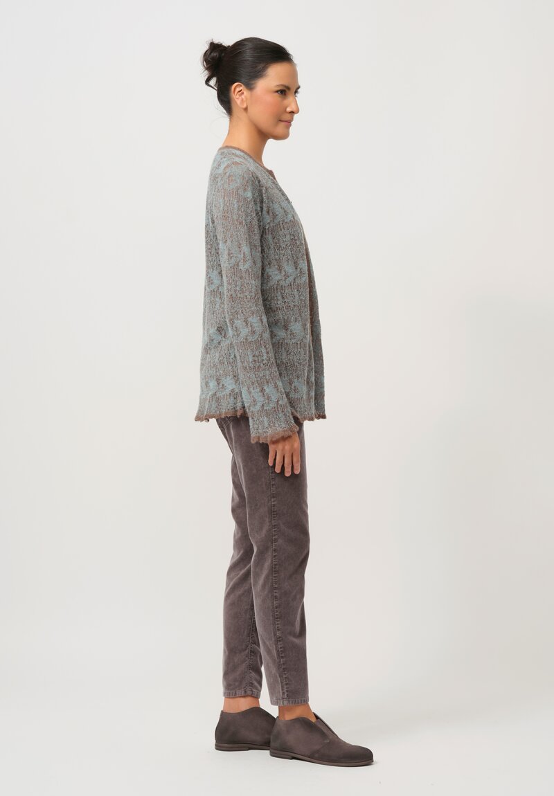 Lainey Keogh Cashmere Cardigan in Soft Blue & Chestnut	