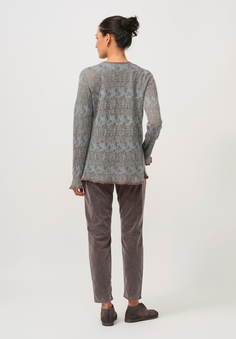 Lainey Keogh Cashmere Cardigan in Soft Blue & Chestnut	