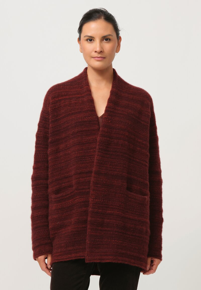 Lainey Keogh Textured Cashmere Belted Cardigan in Harissa Orange & Red	