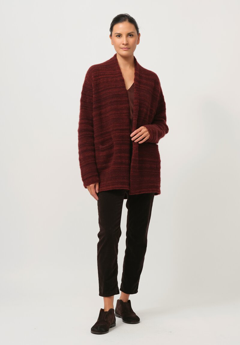 Lainey Keogh Textured Cashmere Belted Cardigan in Harissa Orange & Red	