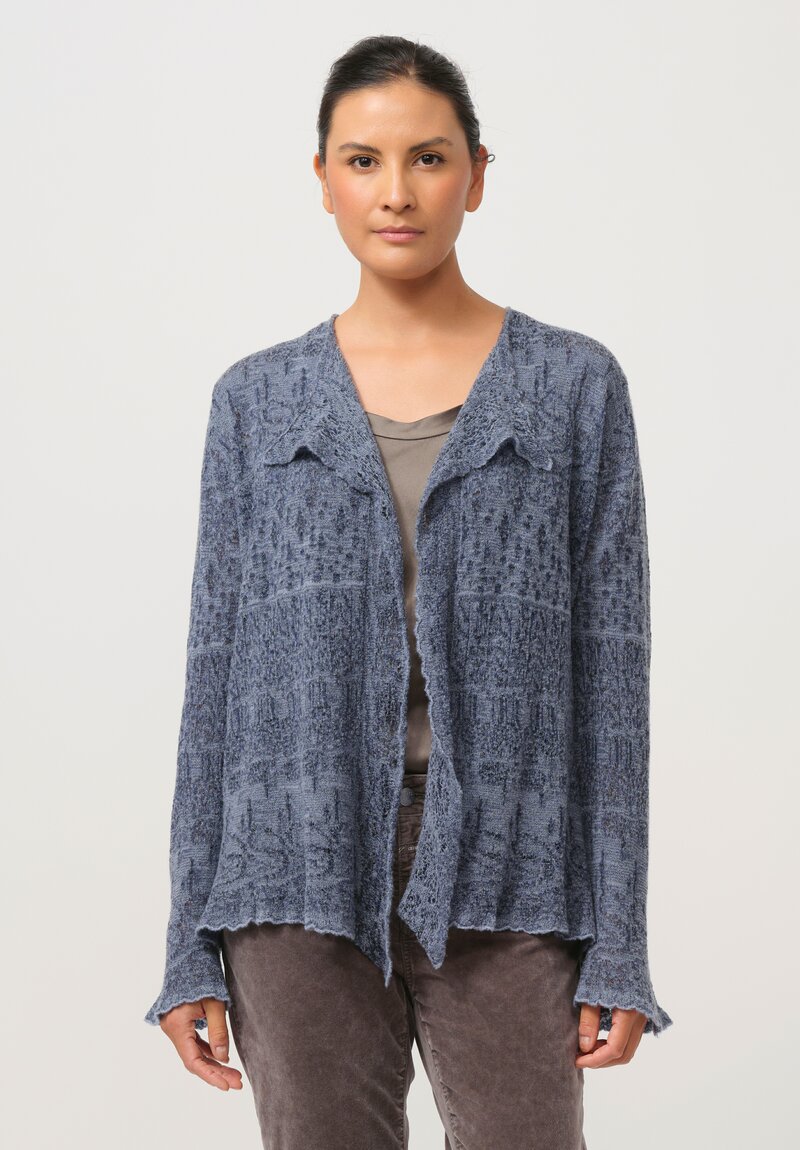 Lainey Keogh Cashmere Scalloped Edge Cardigan in Grey Blue