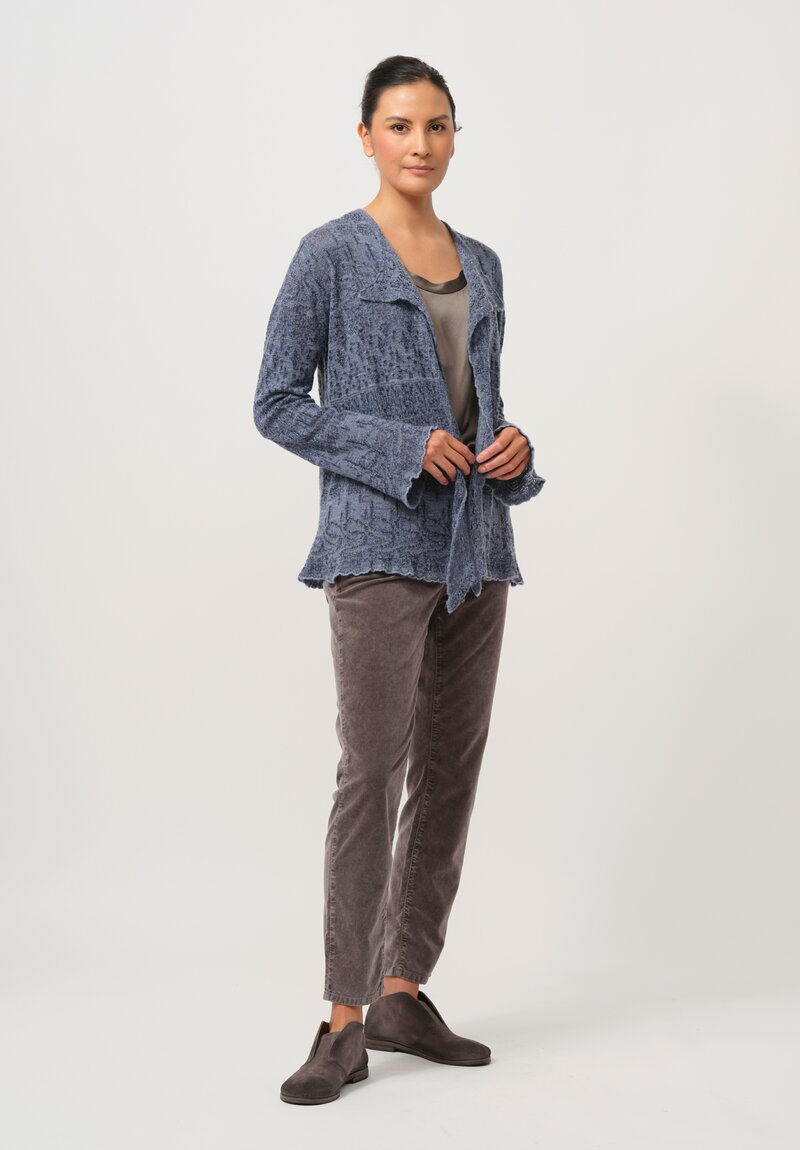 Lainey Keogh Cashmere Scalloped Edge Cardigan in Grey Blue