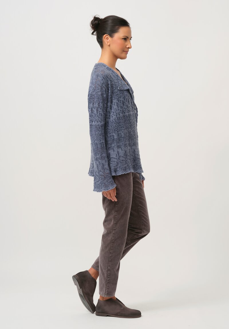 Lainey Keogh Cashmere Scalloped Edge Cardigan in Grey Blue