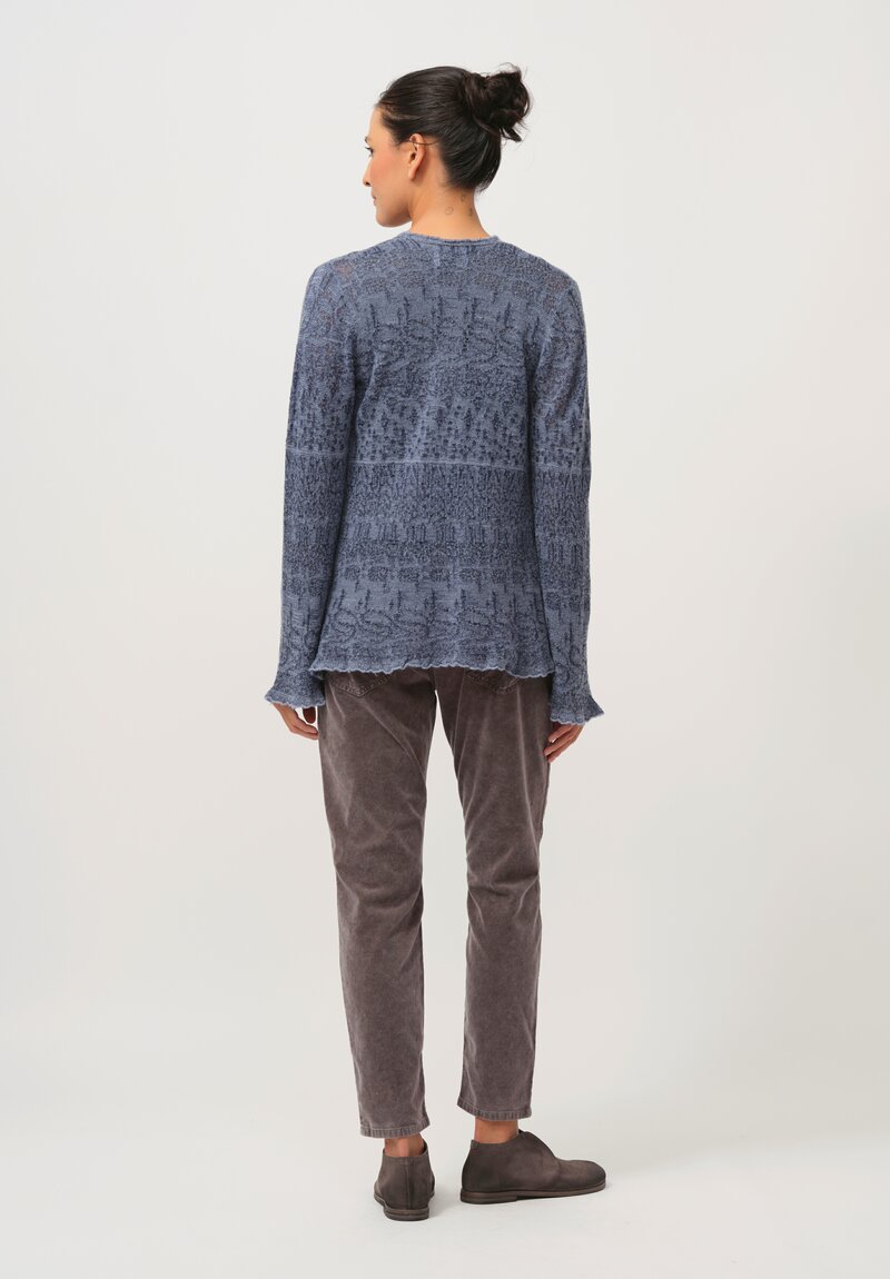 Lainey Keogh Cashmere Scalloped Edge Cardigan in Grey Blue