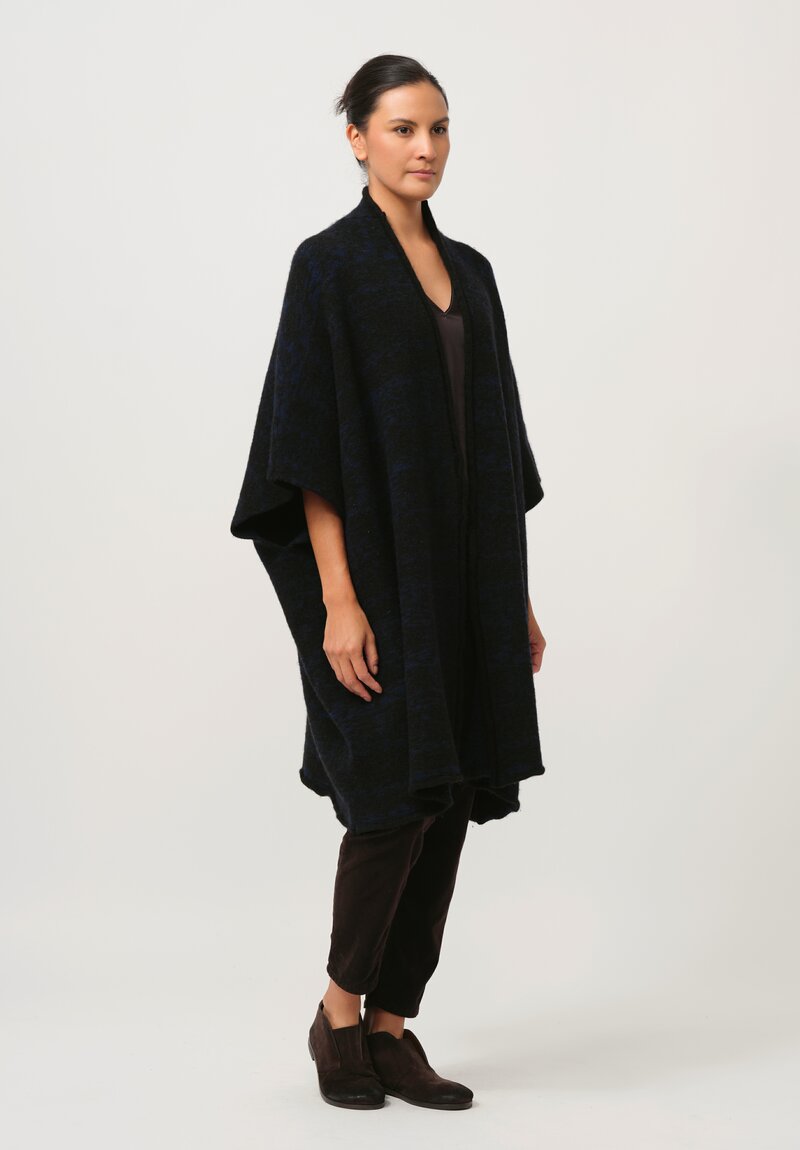 Lainey Keogh Hand-Knit Cashmere Cape in Black & Navy Blue	