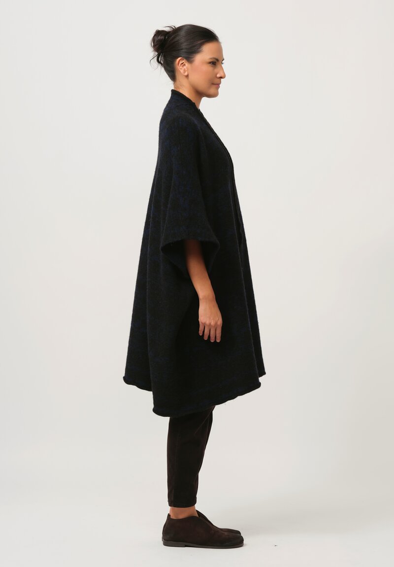 Lainey Keogh Hand-Knit Cashmere Cape in Black & Navy Blue	