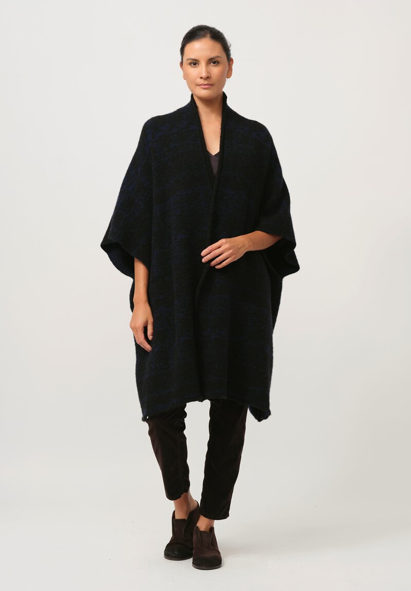 Lainey Keogh Hand-Knit Cashmere Cape in Black & Navy Blue	