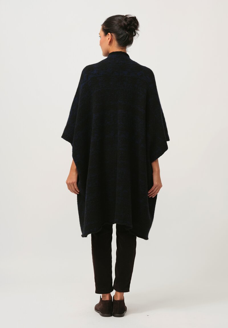 Lainey Keogh Hand-Knit Cashmere Cape in Black & Navy Blue	