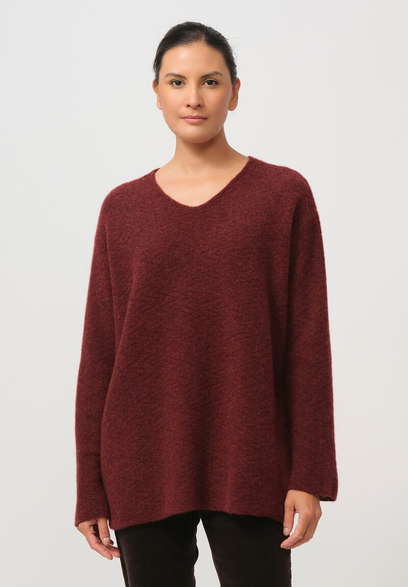 Lainey Keogh Cashmere Oversized V-Neck Sweater in Harissa Red & Orange	