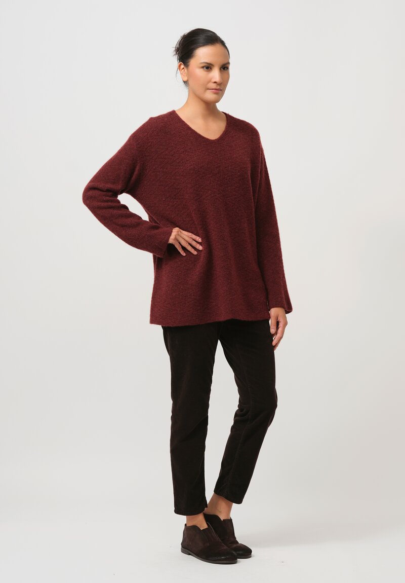 Lainey Keogh Cashmere Oversized V-Neck Sweater in Harissa Red & Orange	