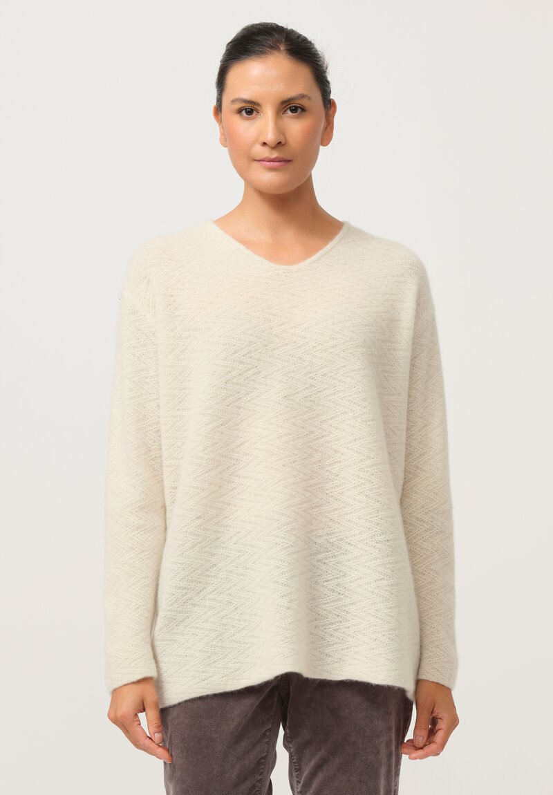 Lainey Keogh Cashmere Oversized V-Neck Sweater in Soft White	