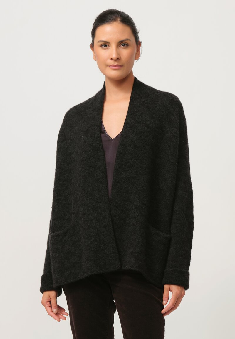 Lainey Keogh Cashmere Roll Neck Long Cardigan in Charcoal Black	