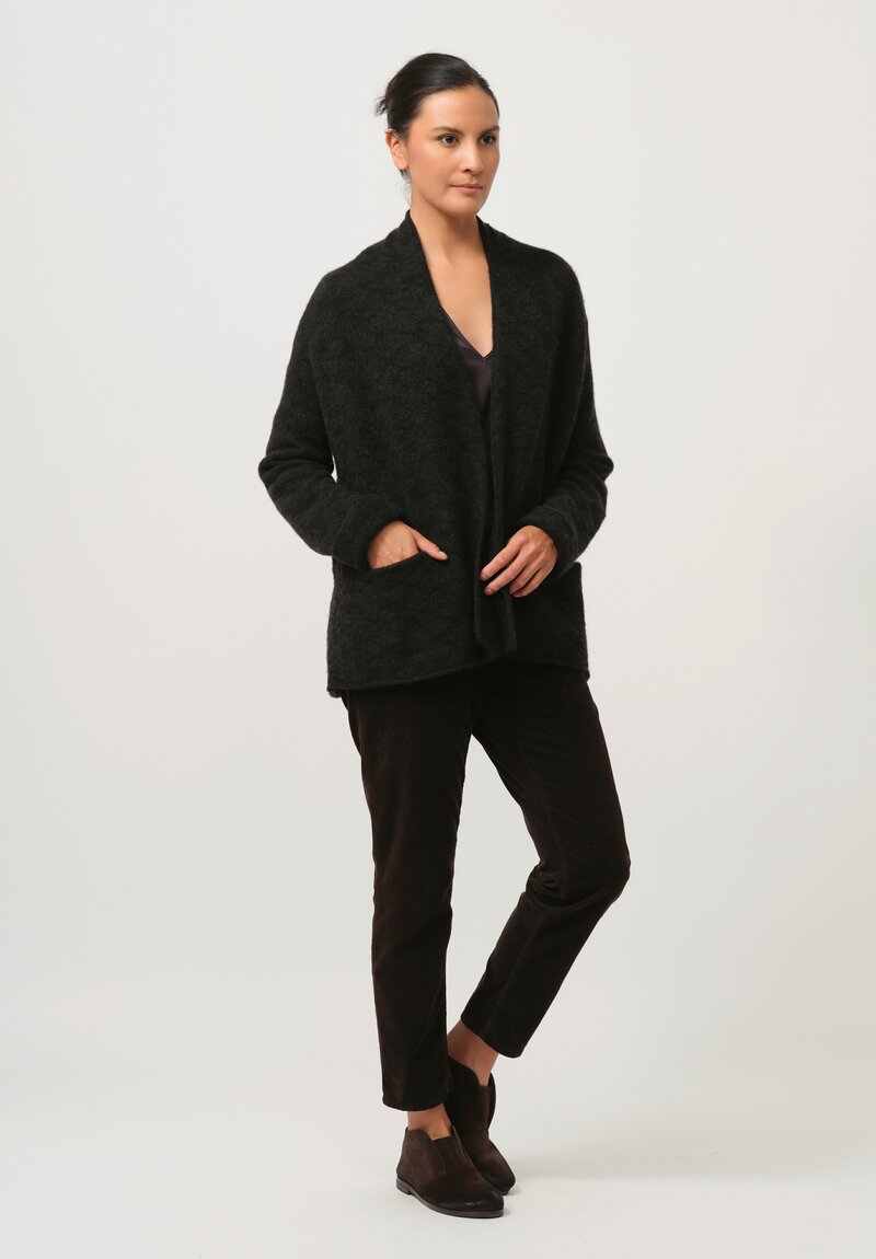 Lainey Keogh Cashmere Roll Neck Long Cardigan in Charcoal Black	