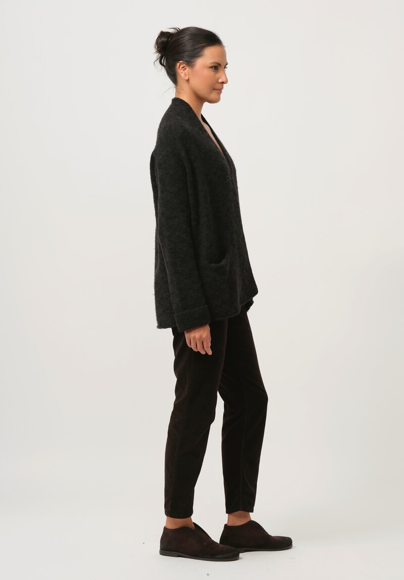 Lainey Keogh Cashmere Roll Neck Long Cardigan in Charcoal Black	