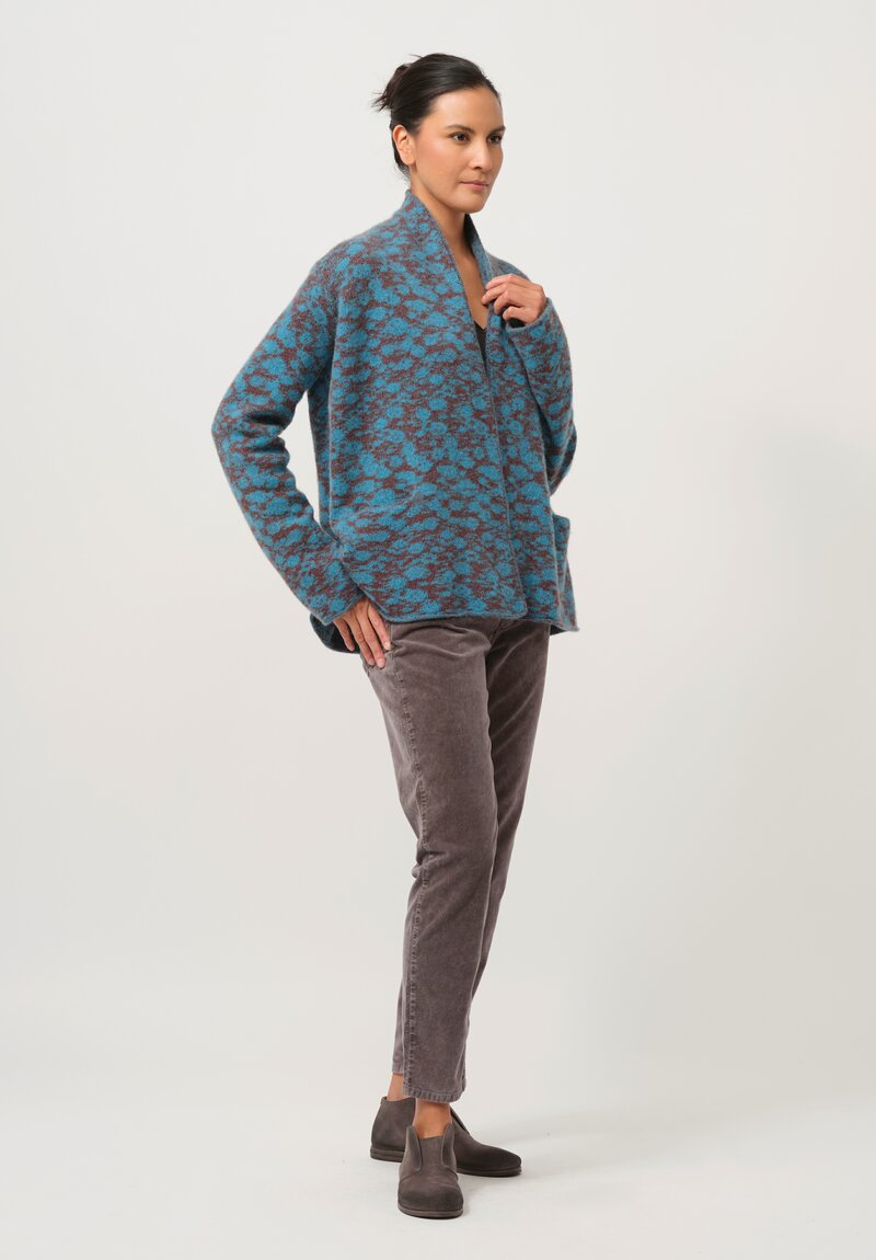 Lainey Keogh Cashmere Roll Neck Long Cardigan in Rust & Blue	