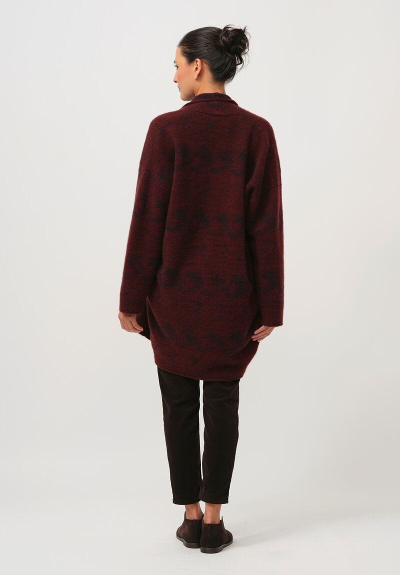 Lainey Keogh Hand-Knit Cashmere Cocoon Rose Coat in Russet Red & Navy Blue	