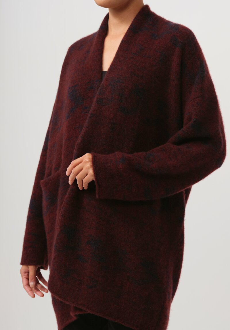 Lainey Keogh Hand-Knit Cashmere Cocoon Rose Coat in Russet Red & Navy Blue	