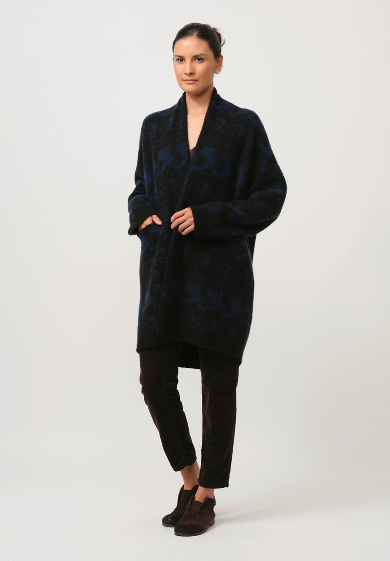 Lainey Keogh Hand-Knit Cashmere Cocoon Rose Coat in Navy Blue & Black	