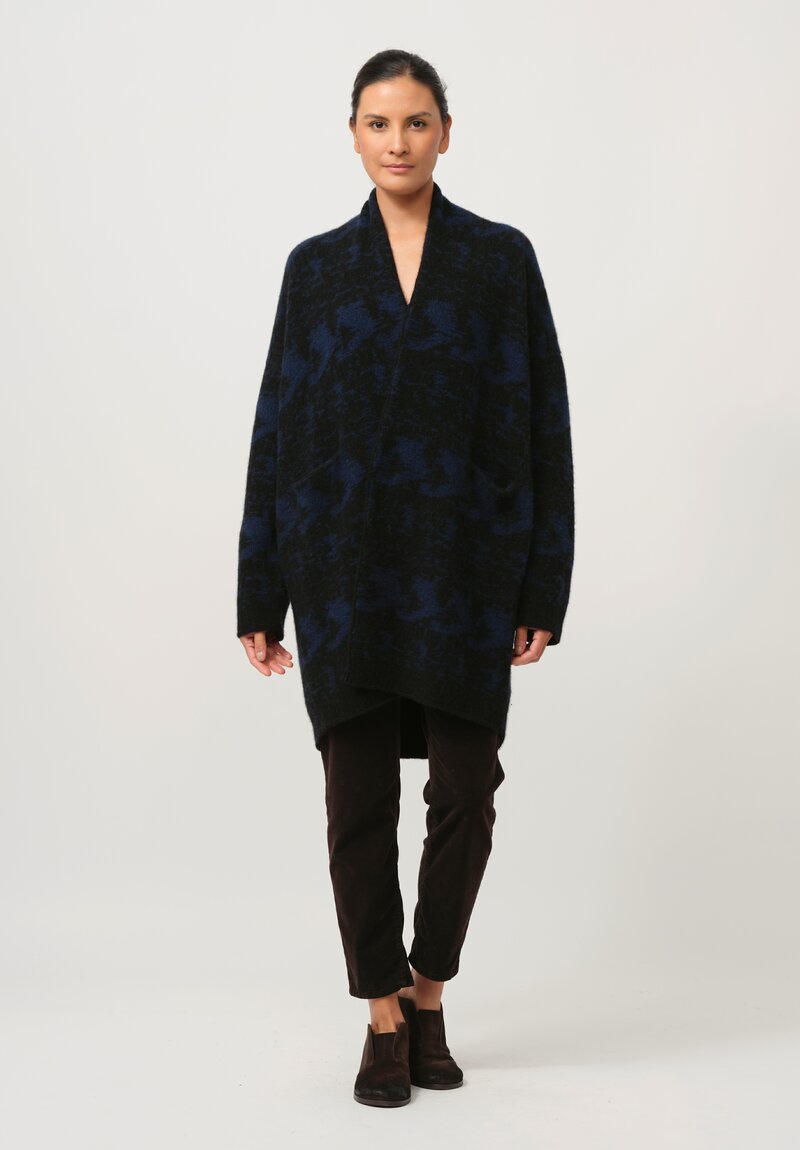 Lainey Keogh Hand-Knit Cashmere Cocoon Rose Coat in Navy Blue & Black	