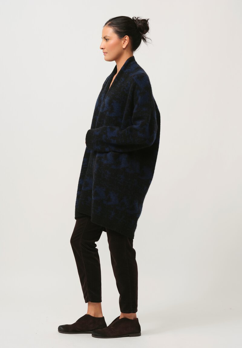 Lainey Keogh Hand-Knit Cashmere Cocoon Rose Coat in Navy Blue & Black	