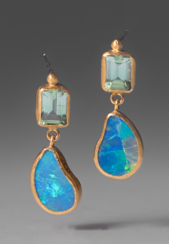 Lika Behar Green Garnet and Opal Post Earrings