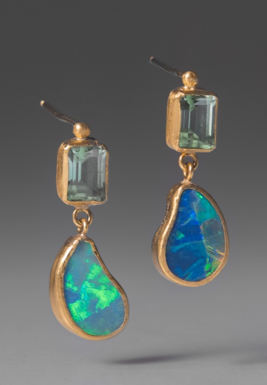 Lika Behar Green Garnet and Opal Post Earrings