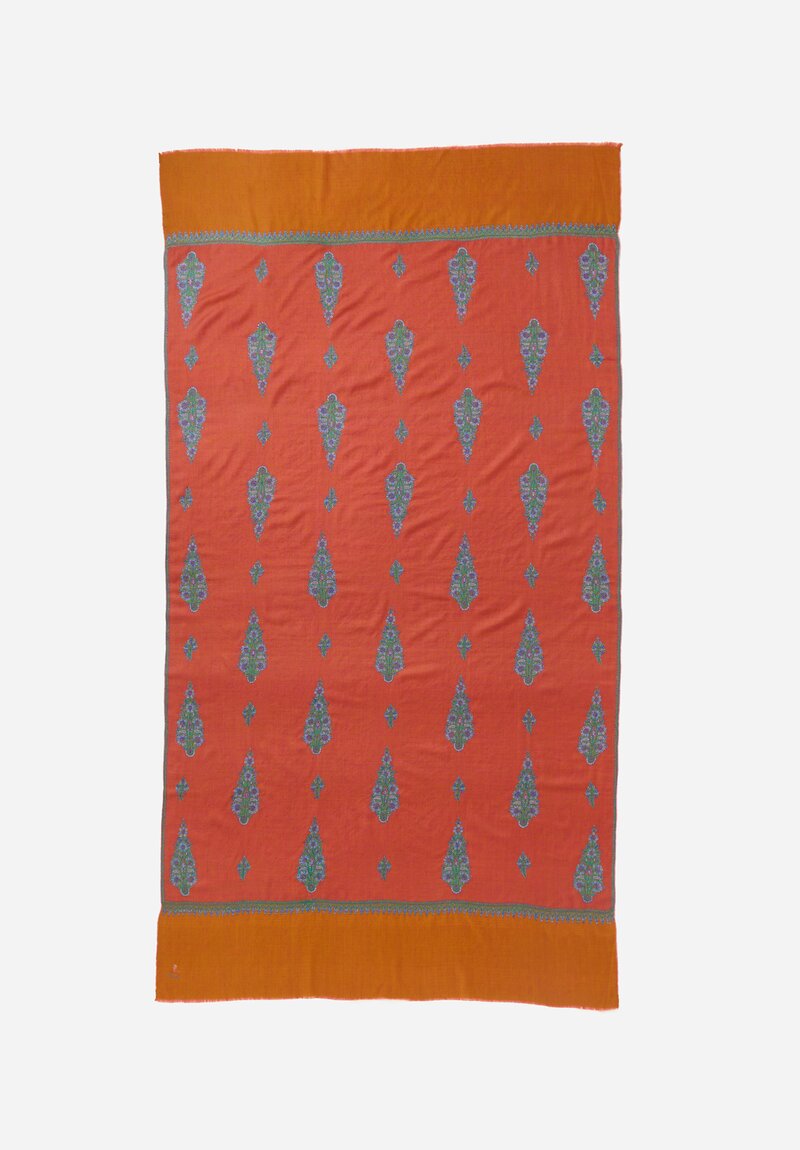 Yaser Shaw Cashmere Handloomed Embroidered Shawl in Houndstooth Red & Gold	