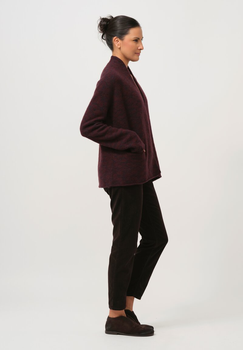 Lainey Keogh Cashmere Roll Neck Long Cardigan in Burgundy & Navy	