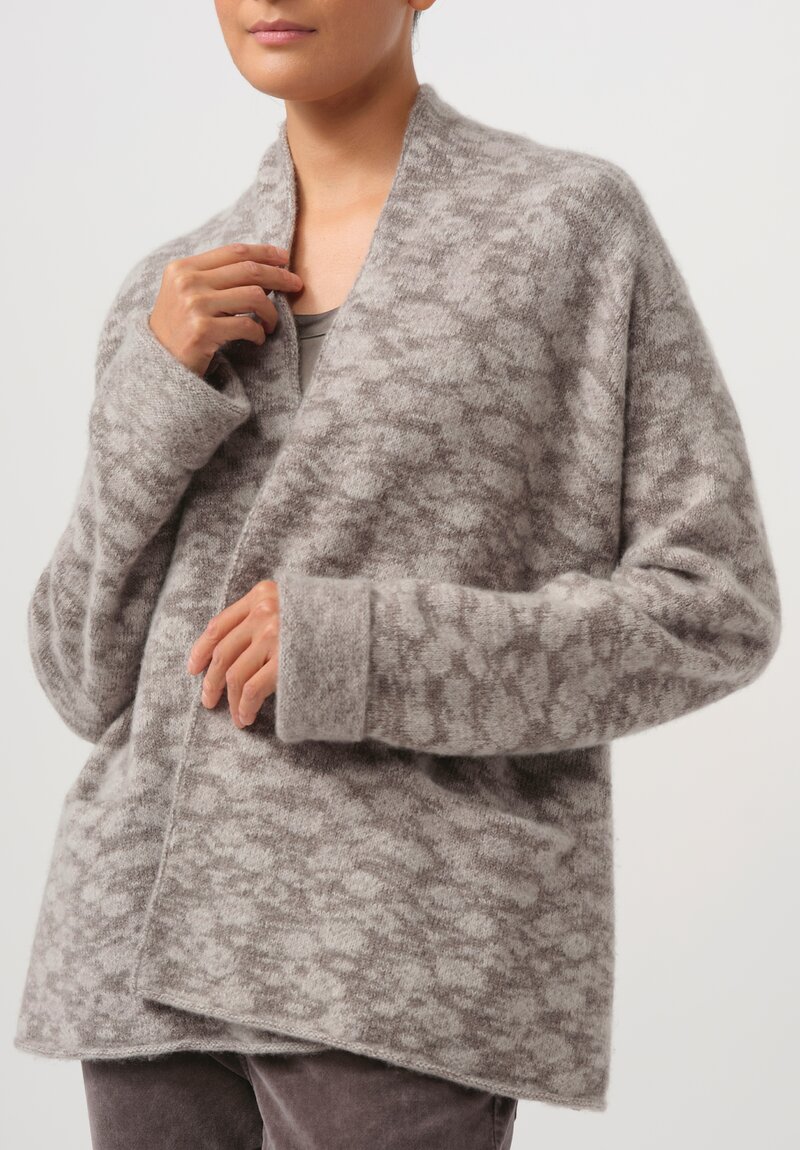 Lainey Keogh Cashmere Roll Neck Long Cardigan in Oatmeal & Grey	