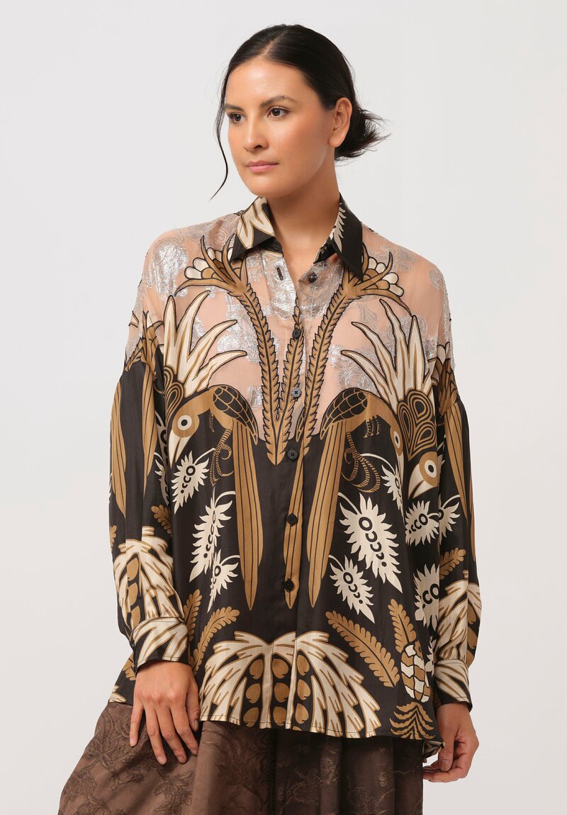 Biyan Silk Embellished Jamel Oversized Shirt in Black Tea	