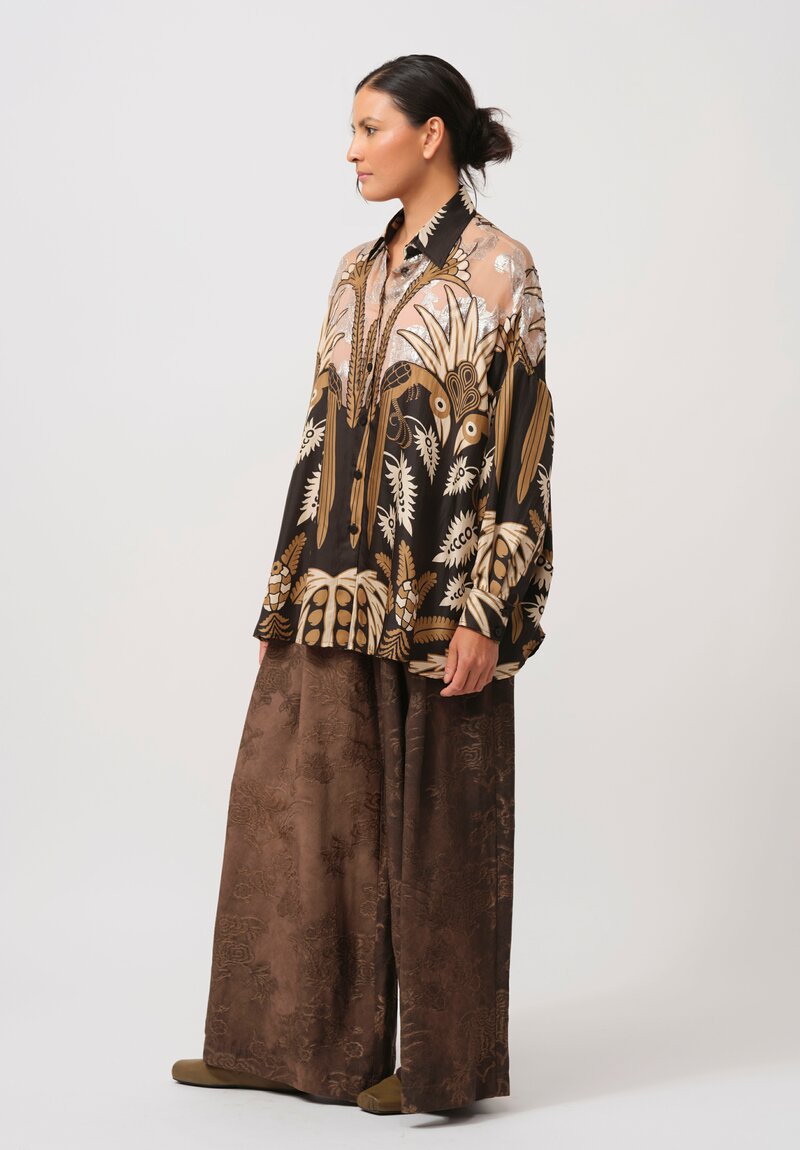 Biyan Silk Embellished Jamel Oversized Shirt in Black Tea	