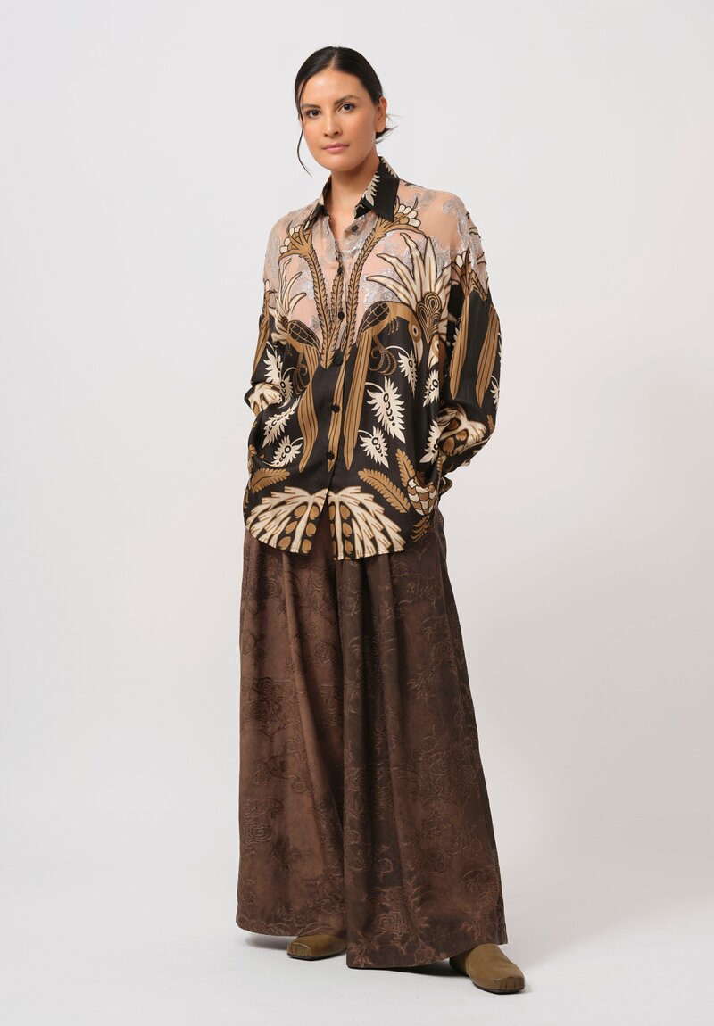 Biyan Silk Embellished Jamel Oversized Shirt in Black Tea	