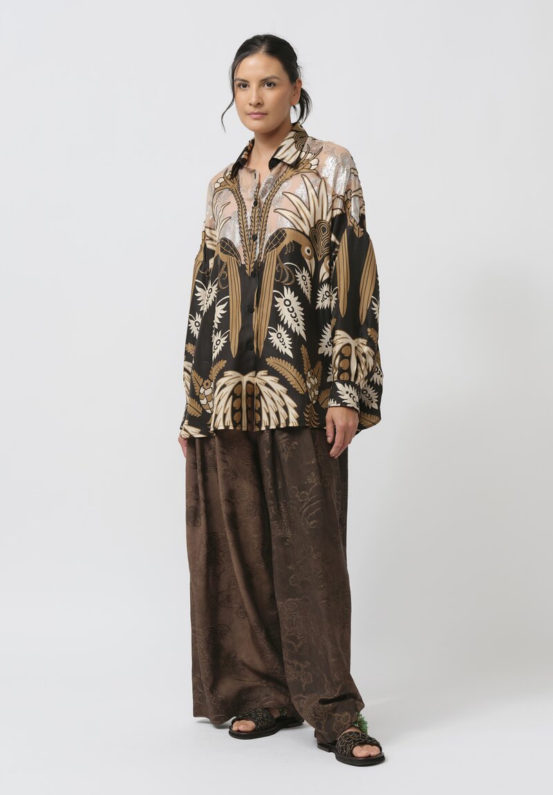 Biyan Silk Embellished Jamel Oversized Shirt in Black Tea	