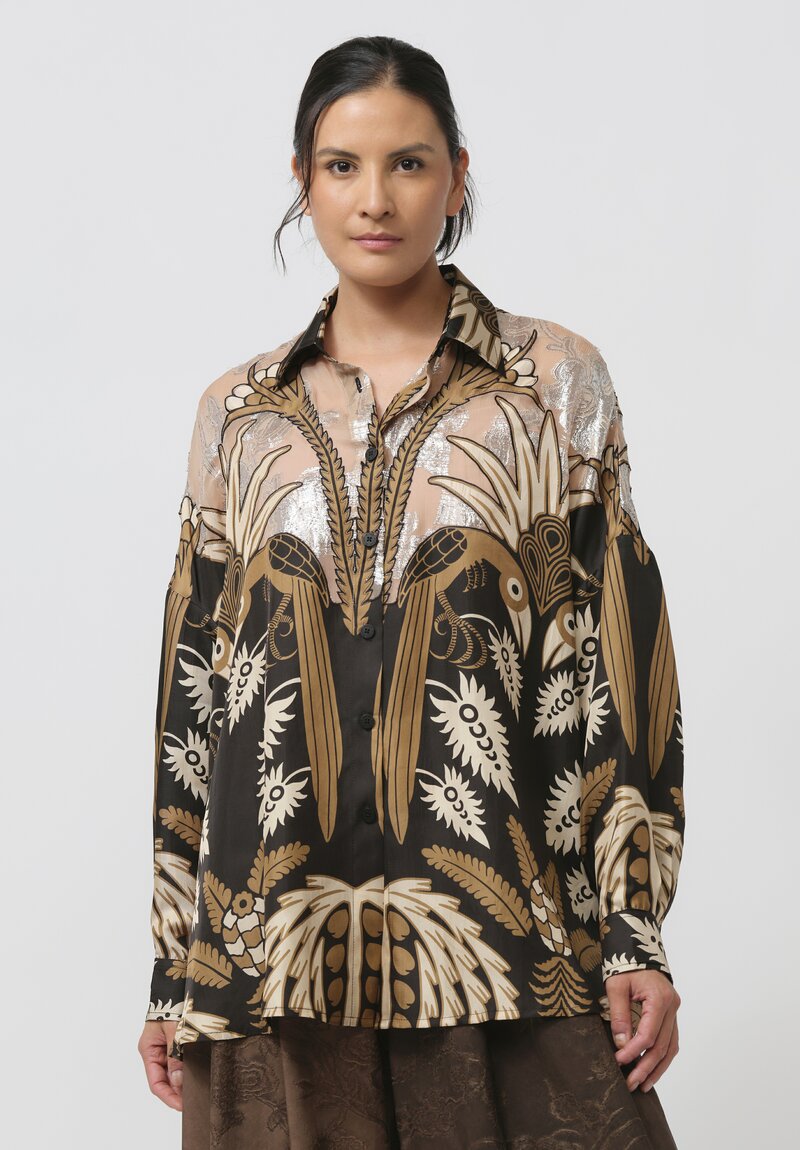 Biyan Silk Embellished Jamel Oversized Shirt in Black Tea	